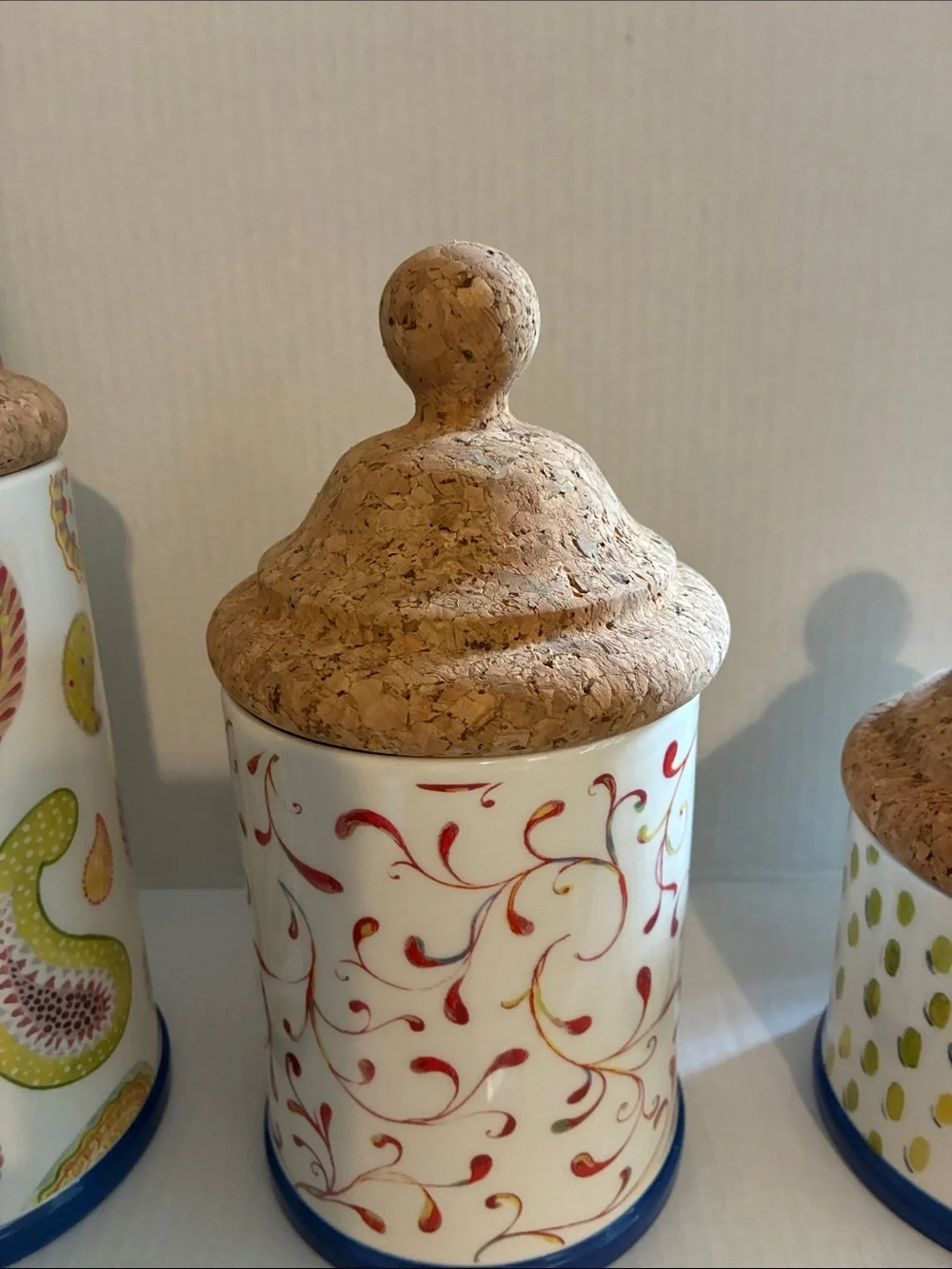 MacKenzie-Childs Multicolor Paisley and Dot Ceramic Canister Set with Cork Lids